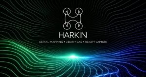 HARKIN Aerial Mapping, LIDAR, CAD and Reality Capture logo over glowing terrain contour lines
